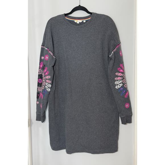 Boden Dresses & Skirts - Boden Womens Jasmine Sweatshirt Dress US 12 Charcoal Marl Embroidered Boho Chic